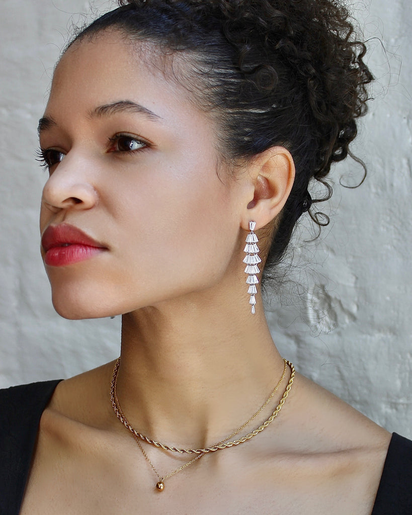 Crystal Fringe Earrings - Silver