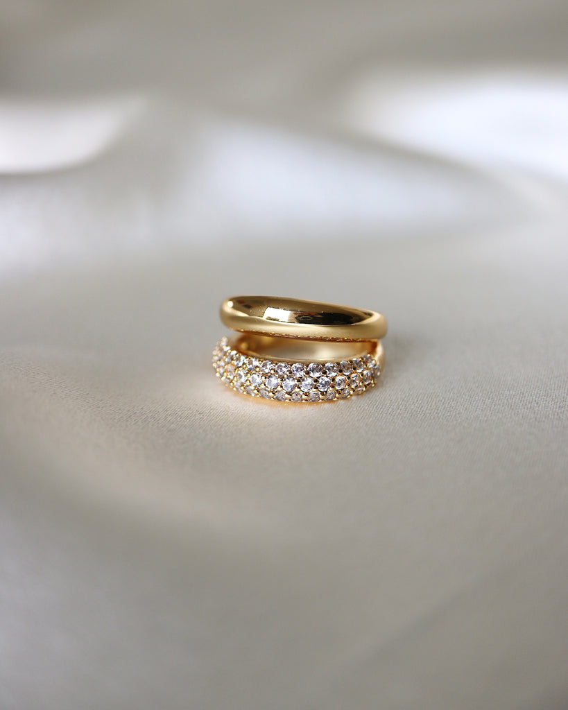 Gold Pavé Crystal Double Band Ring